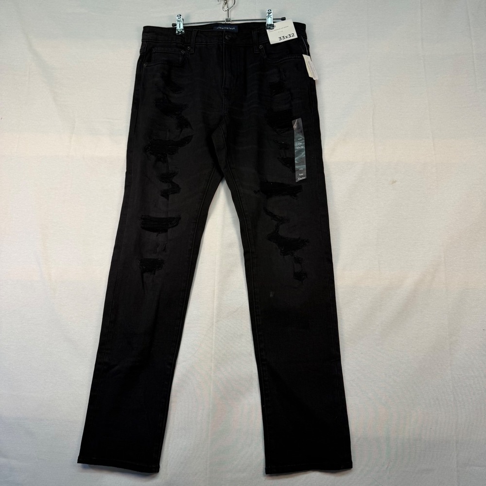 Aeropostale Mens Aero2 Premium Air Denim Slim Distressed Black Jeans 33x32